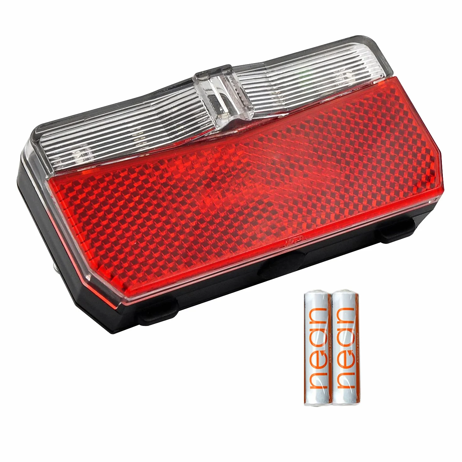 fanale posteriore per bicicletta nean con catadiottro e omologazione StVZO incluse batterie, catadiottro posteriore con catadiottro, luce posteriore a LED, a batteria, 5 candele, rosso