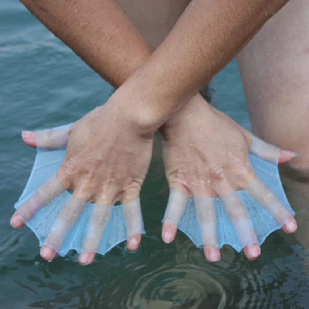 Demeras Guanti in gel di silice per nuoto e immersioni, S (blu), ausili per l'allenamento sportivo