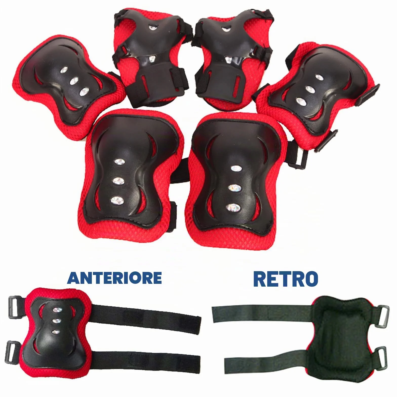 JSTHHTT Protezioni Skateboard Bambino,Set di Protezioni per Bambini,Protezioni Pattini Ginocchiere Gomitiere,Regolabile Ginocchiere Gomitiere per Skateboard Bicicletta Pattinaggio Monopattino,Rosso
