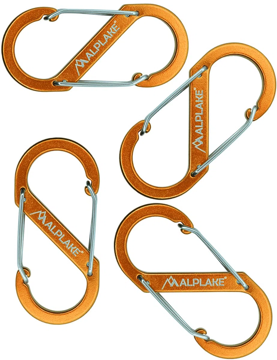 Set di 4 moschettoni a forma di S, 88 x 40 mm, arancione