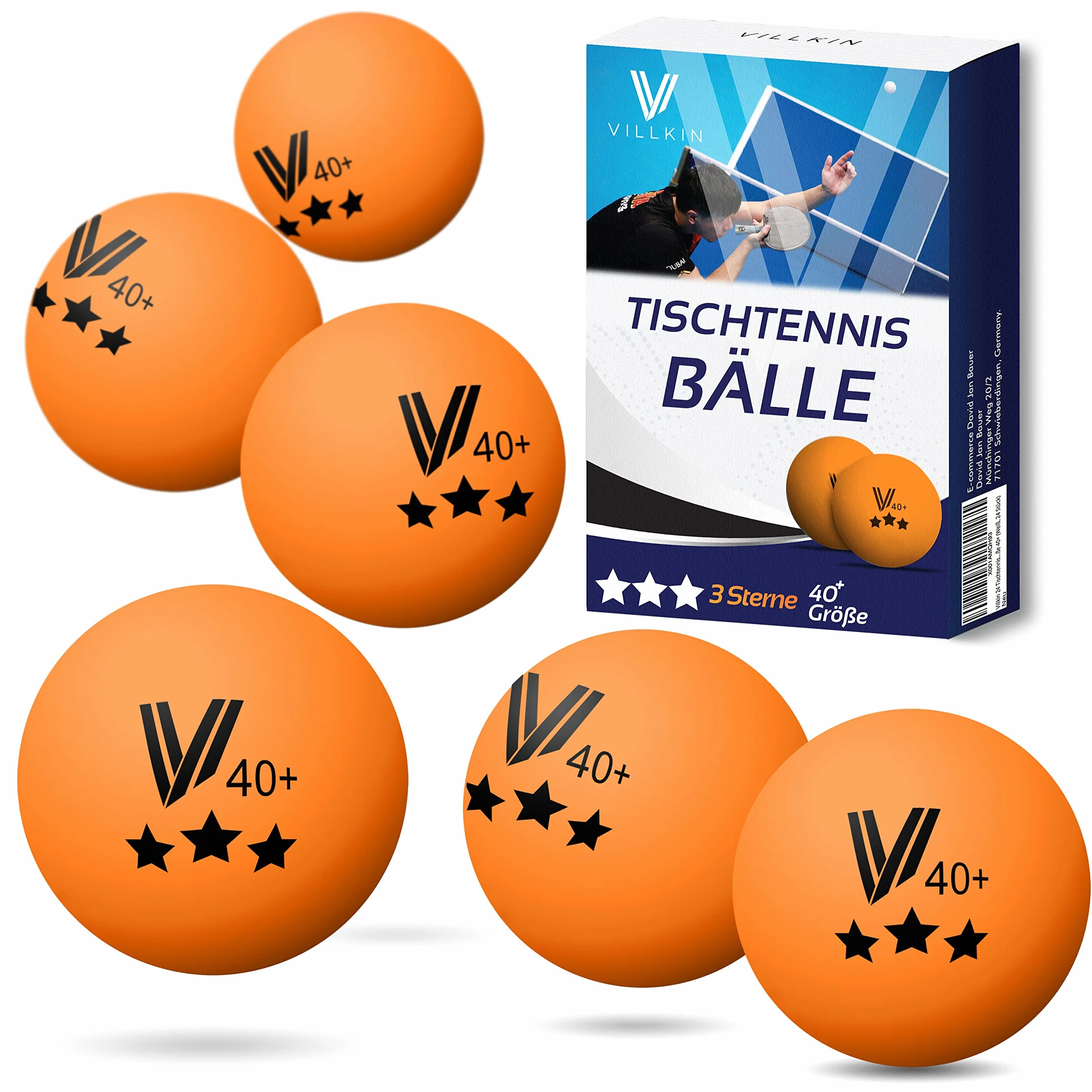 Villkin Palline da ping pong a 3 stelle, 40 + 24 pezzi, a lunga durata, per il tempo libero e la competizione, da tavolo da tennis, 40 mm