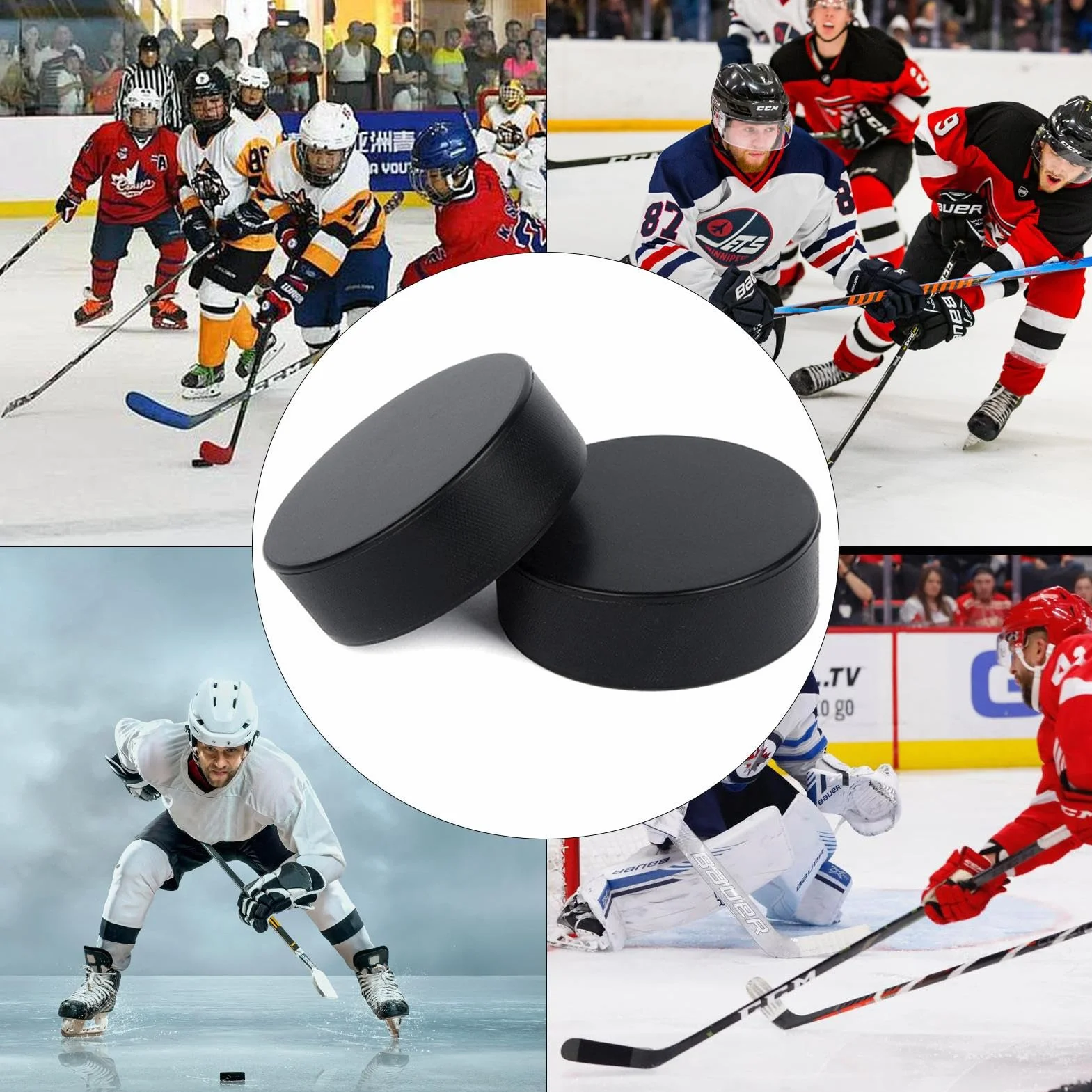 Dischi Da Hockey Su Ghiaccio - 4 X Regolamento Ufficiale Gioco Di Formazione Con Rulli Di 3 Pollici Di Diametro E 1 Pollici Di Spessore | Attrezzature Sportive Indoor Durevole Per Uomini E Donne
