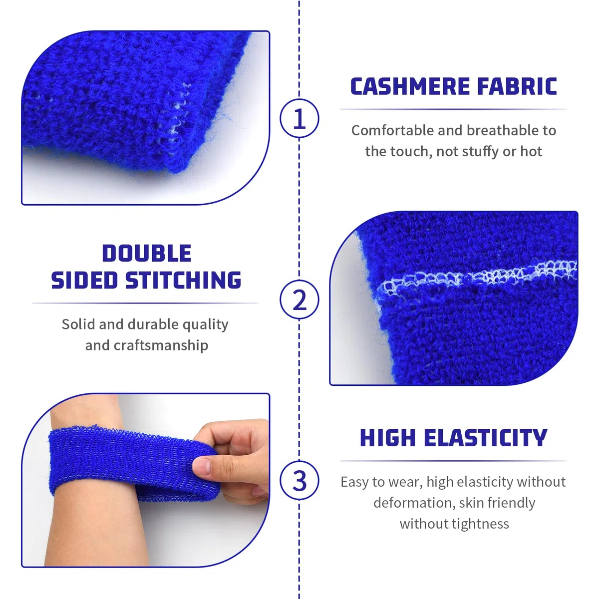 6 Pezzi Polsino Sportivo Braccialetti Sportivi per Bambini Sudore Assorbente Fasce da Polso Cotone Elastico Traspirante Polsini SpugnaPolsini di Sport per Basket Calcio Corsa Palestra, Blu (B)