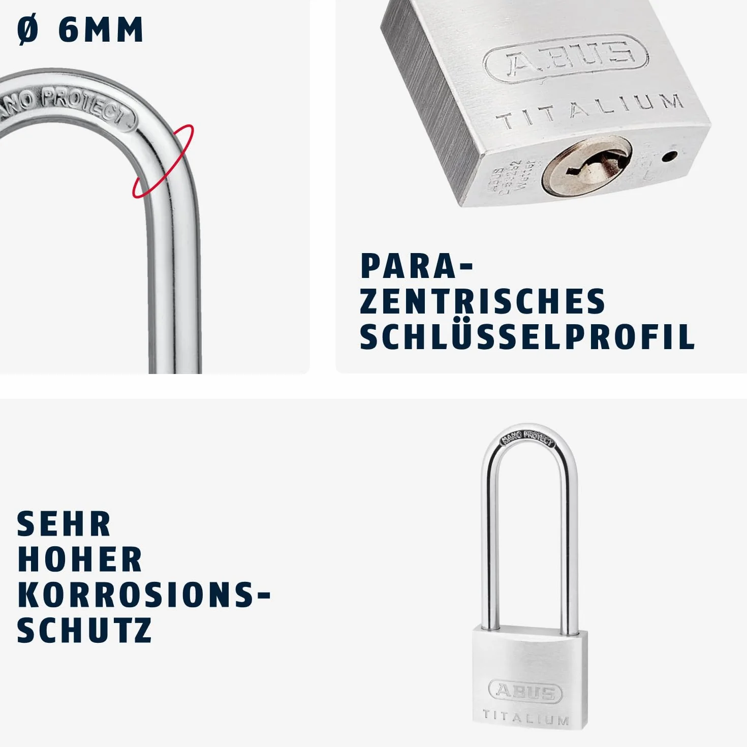 ABUS 545832-64TI/40HB63_KA6412 Candado Titalium de 40 mm arco extra largo llaves iguales