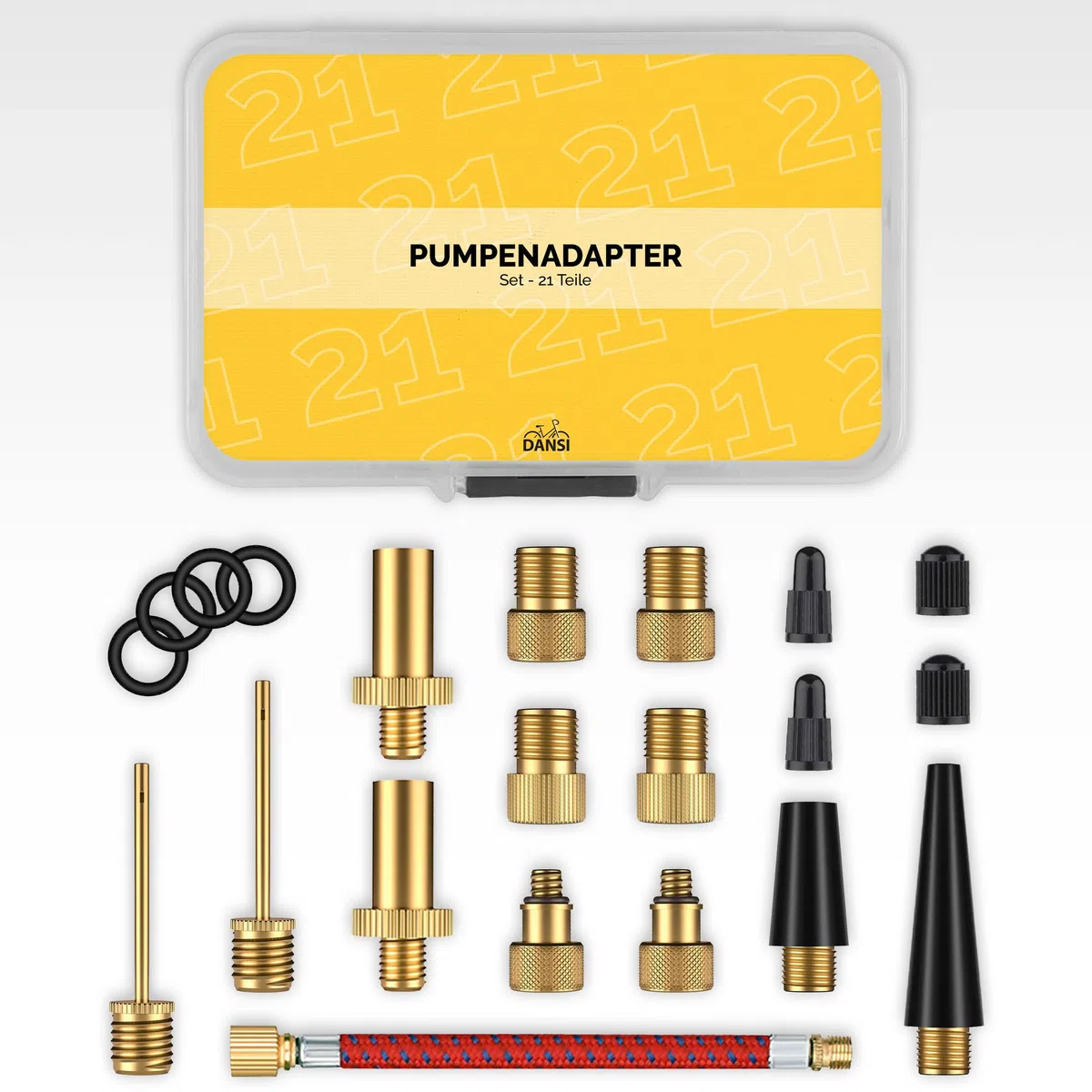DANSI Set di 21 adattatori per valvola della bicicletta, con guarnizione e tappi per palloni da bicicletta, adattatore universale per valvole per pompe e compressori, soluzione all-in-one per
