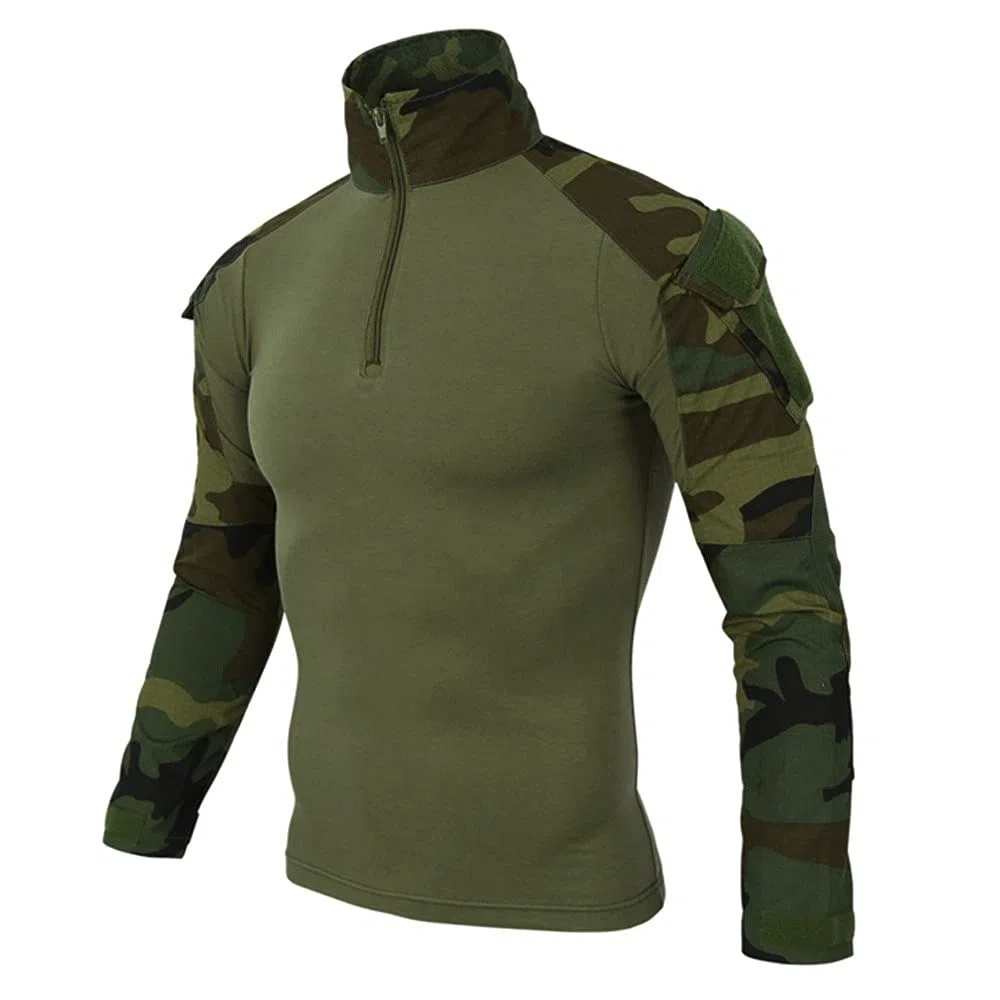 Maglietta militare da uomo, maglietta tattica, slim fit, a maniche lunghe, mimetica, per paintball, softair, militare, uniforme