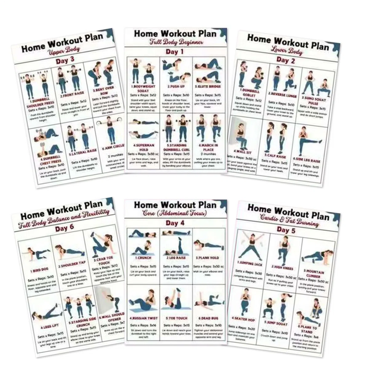 Poster Di Esercizi,6 Pezzi Guida Fitness Per Palestra Domestica Con Istruzioni Dettagliate - Tabella Di Esercizi Per Stretching E Coinvolgimento Muscolare | Per Dormitorio Ufficio Appartamento