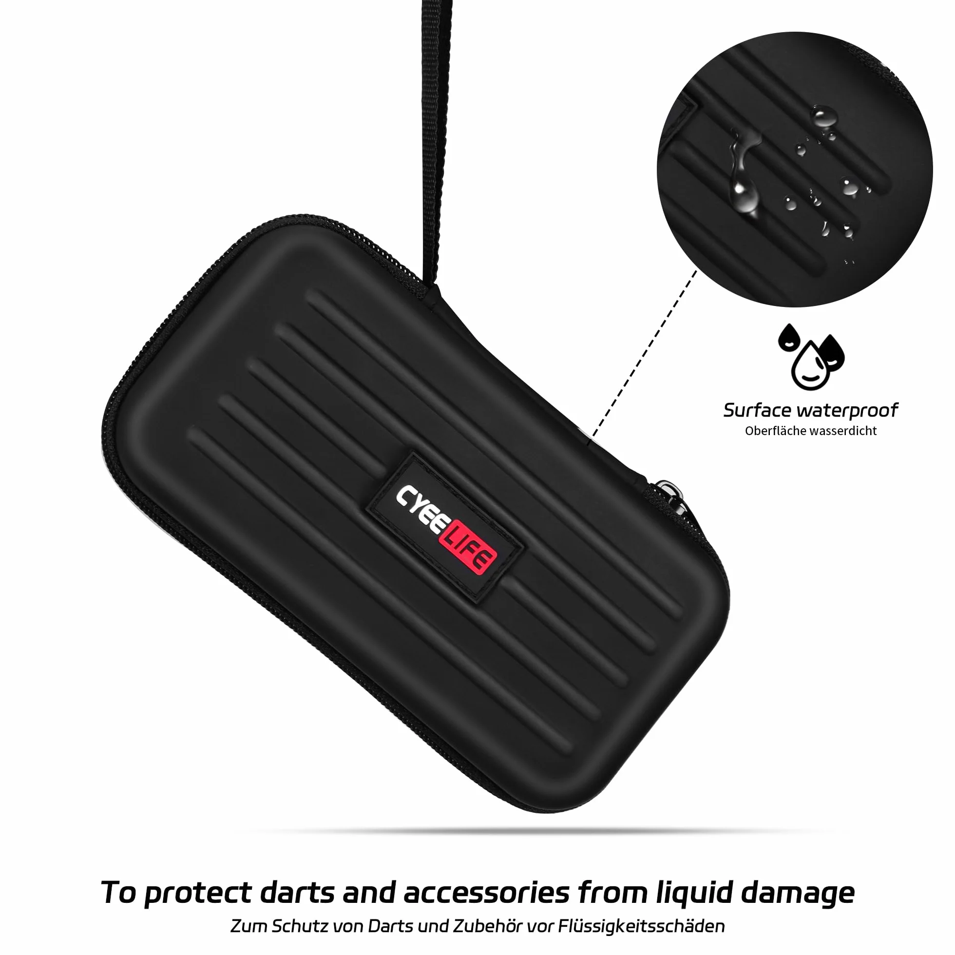 CyeeLife Custodia per freccette, custodia per freccette in acciaio o punta morbida, contiene 3 freccette e accessori extra, tubi e tasche integrate per alette, punte, alberi
