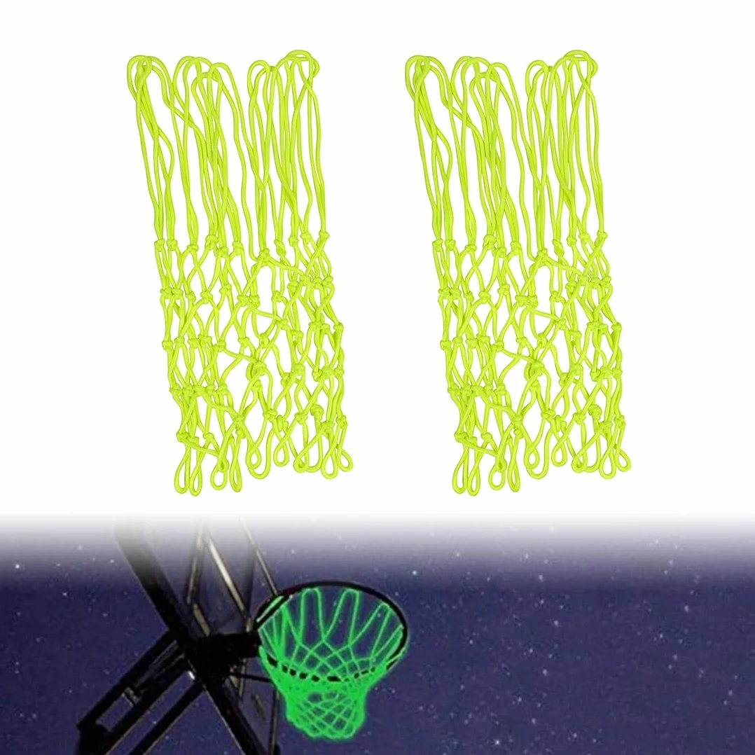 Rete da Basket per esterni, 2 pezzi, rete da Basket in nylon, verde fluorescente, per sport indoor e outdoor, attività notturne