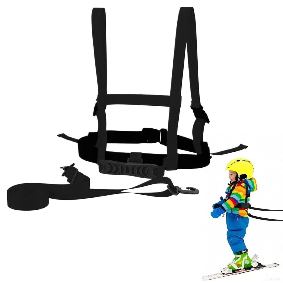 Imbracatura per Bambini da Sci e Snowboard, Imbracatura da Allenamento da Sci Regolabile, con Guinzaglio Rimovibile, per Bambini Ragazzi Ragazze Principianti, Nero