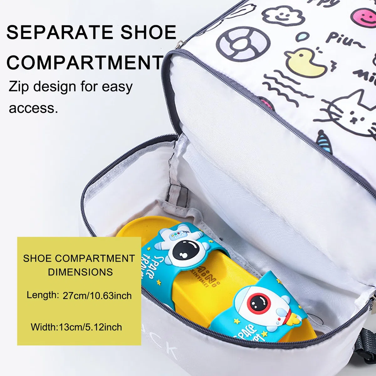Animali dei Cartoni Animati Borsa Piscina, Borsone Piscina, Zaino Piscinas Bambino, Borsa da Nuoto Asciutta e Bagnata, Grande Capacità con Scarpiera per Sport, Viaggi, Scuola, Nuoto, Grigio