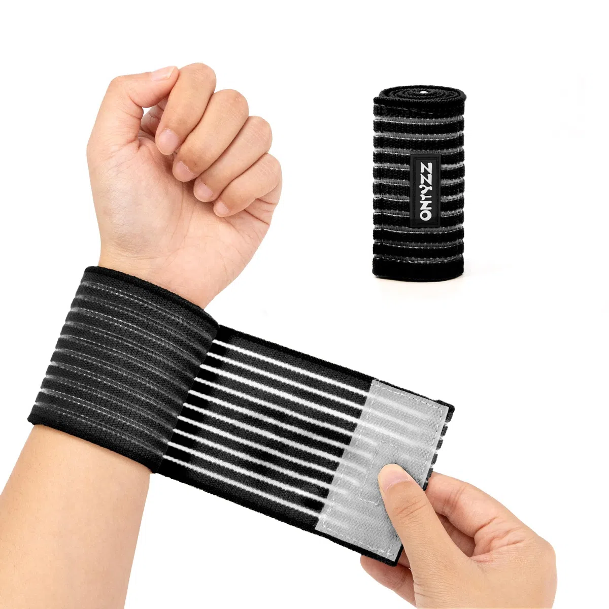 ONTYZZ Fasciatura Polso 1 Pezzo Alta Elasticità Benda da Polso per Sport Palestra Corsa Tozzo Allenamento Bende Elastiche Nero/40cm