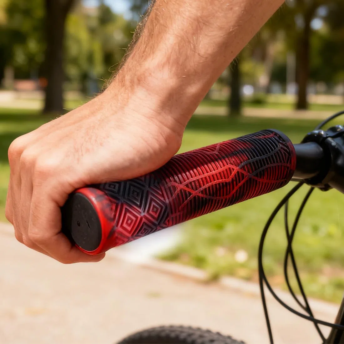 1 Coppia Manopole MTB 160mm Antiscivolo, per Manubrio Bici da Montagna/Scooter, Design Ergonomico con Rinforzi Laterali, Adatte 22mm, Rosso