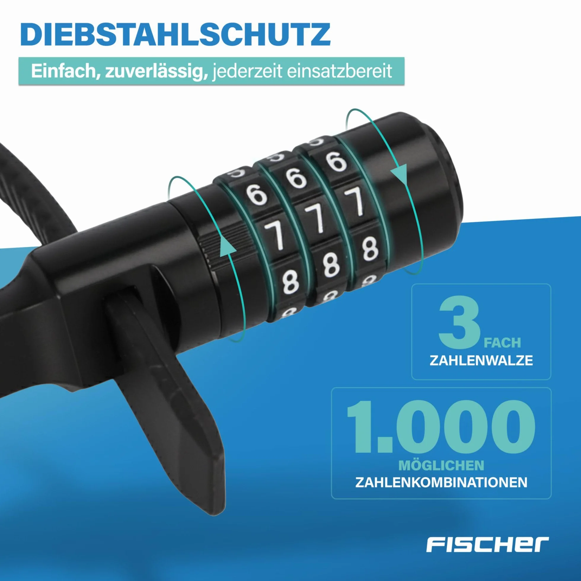 FISCHER Lucchetto speciale per bicicletta, casco o sci, nero, lunghezza: 53 cm