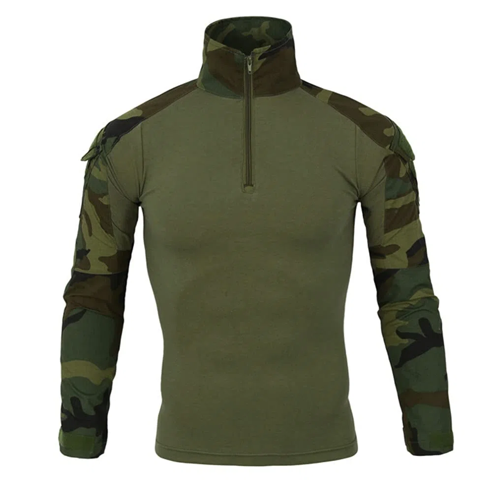 Maglietta militare da uomo, maglietta tattica, slim fit, a maniche lunghe, mimetica, per paintball, softair, militare, uniforme