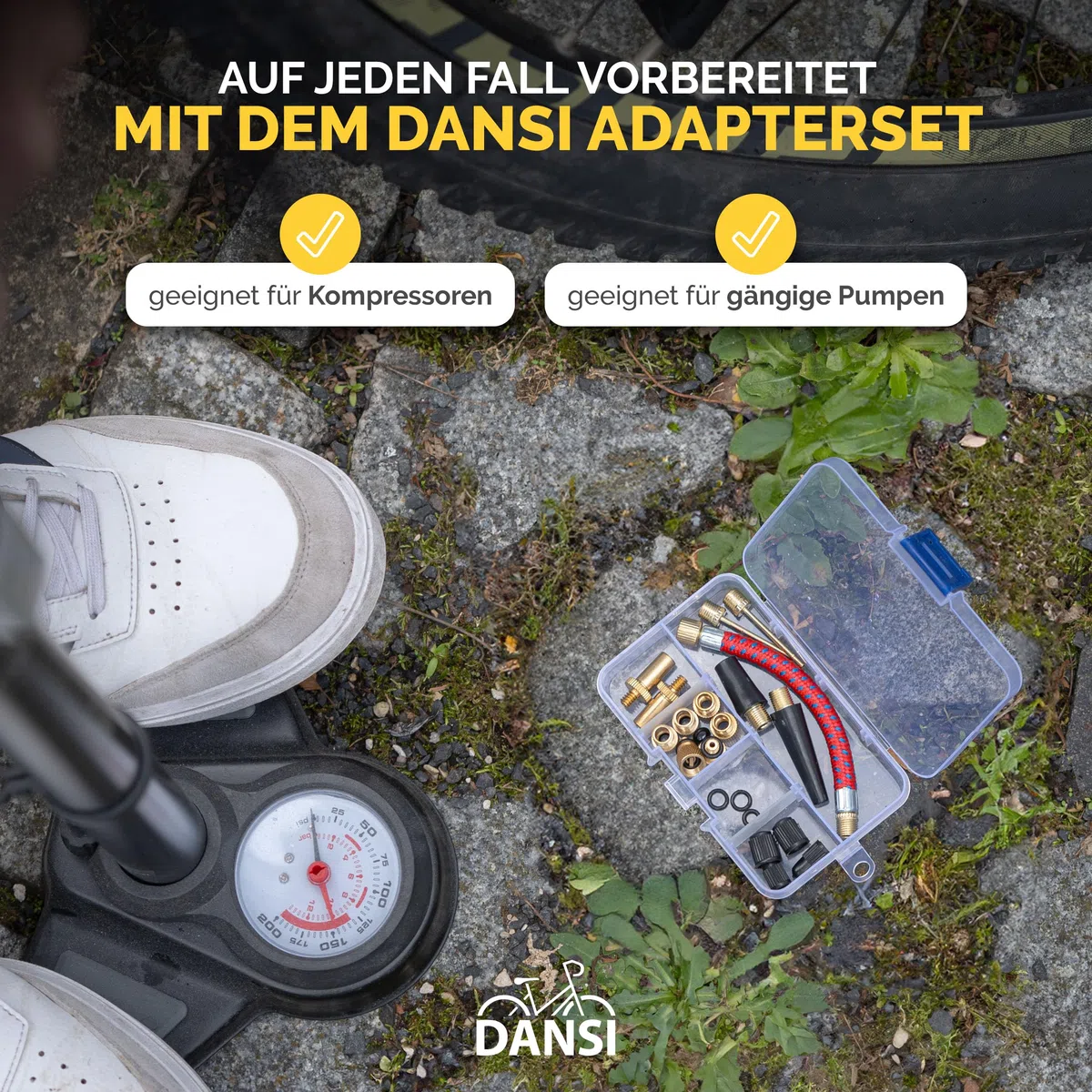 DANSI Set di 21 adattatori per valvola della bicicletta, con guarnizione e tappi per palloni da bicicletta, adattatore universale per valvole per pompe e compressori, soluzione all-in-one per