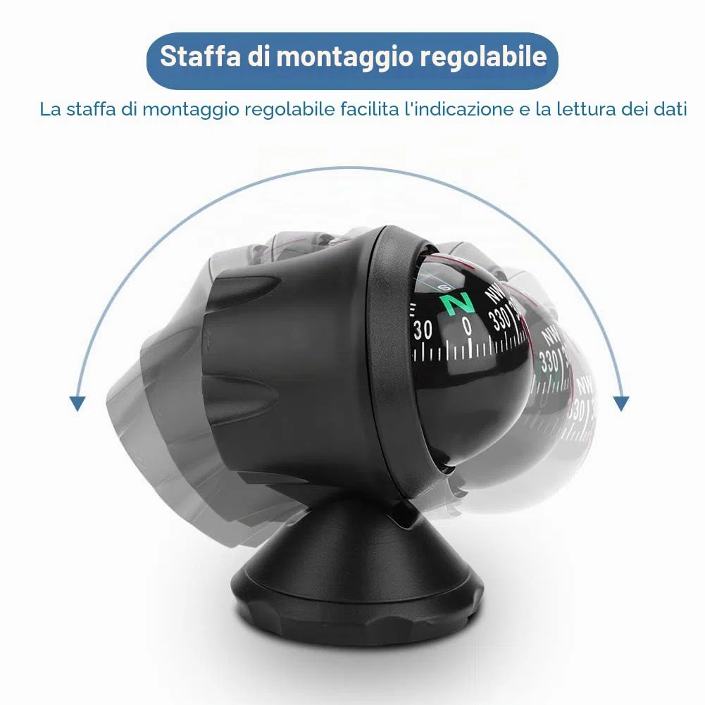 Bussola per Barche, Bussola per Auto Cruscotto Navigatore Digitale Bussola per Esploratore, Bussola Marina Regolabile Multifunzionale Bussola Marina Nera Adatto per Auto Camion per Barche