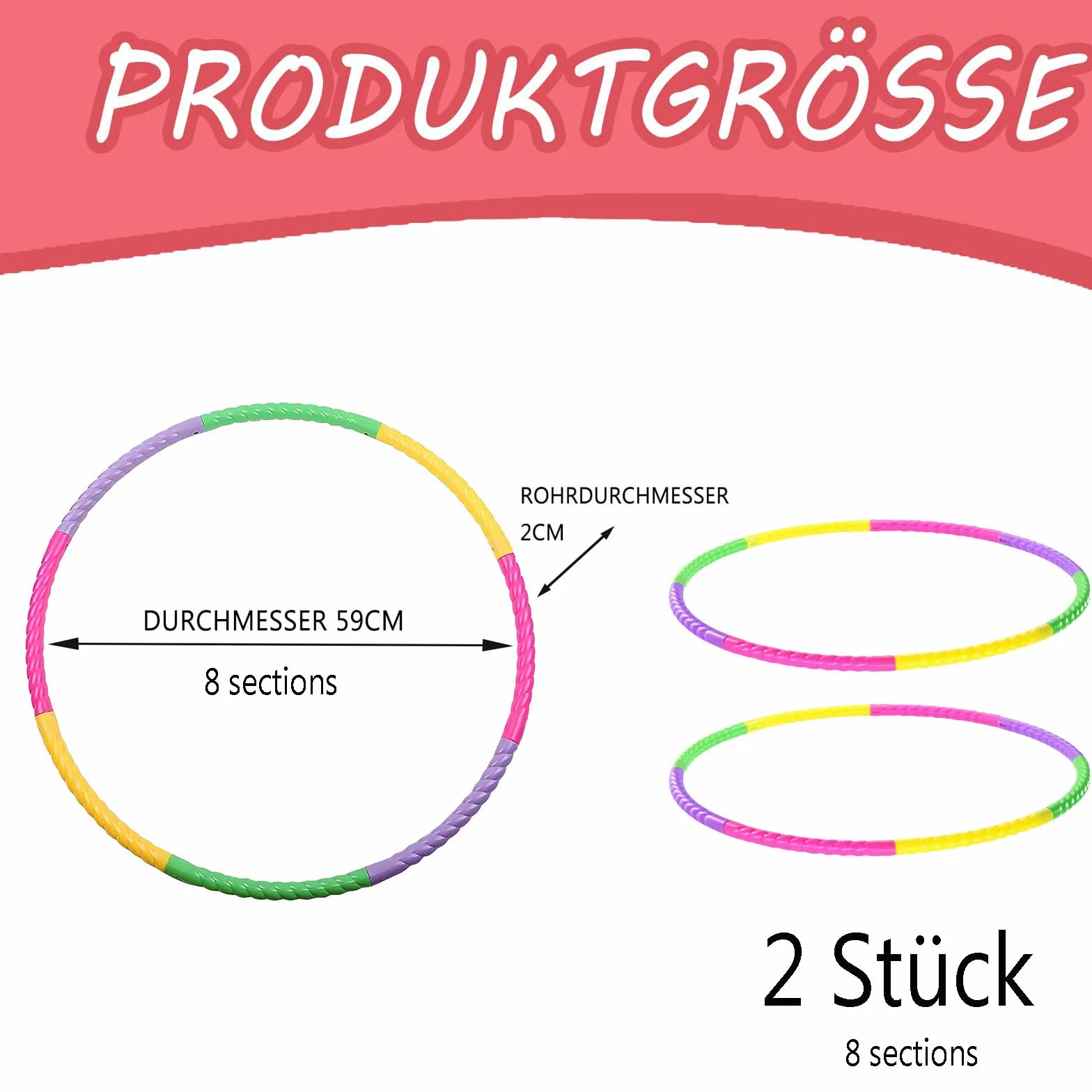 2 pezzi 8 sezioni Hula Hoop pneumatici colorati hula hoop per bambini rimovibile Hoola Hoop bambini 8 anni per compleanno ragazze dai 3 4 5 6 7 8 9 anni
