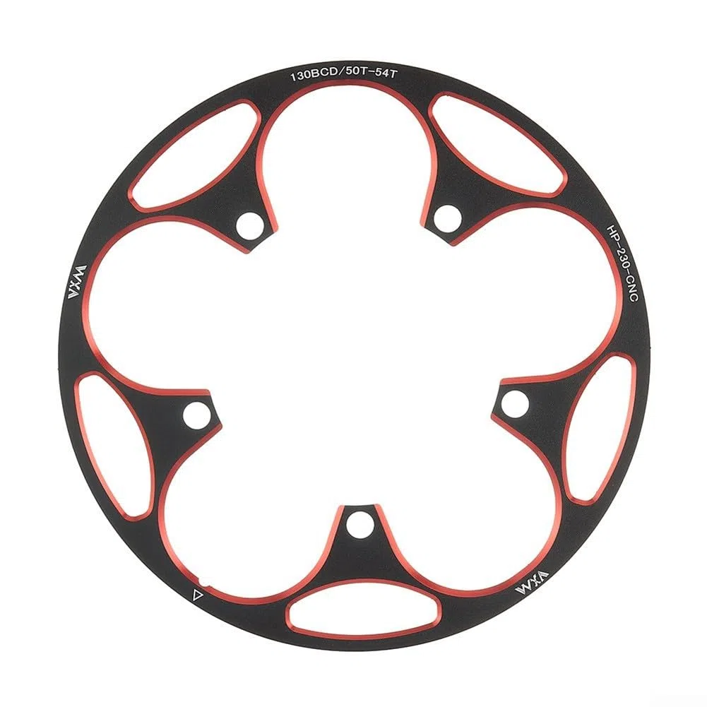 Paracatena per bicicletta in lega di alluminio 130BCD per pignone 50T-60T, copertura leggera con struttura stampata per protezione di sicurezza per ciclismo su strada, nero (50T-54T rosso)