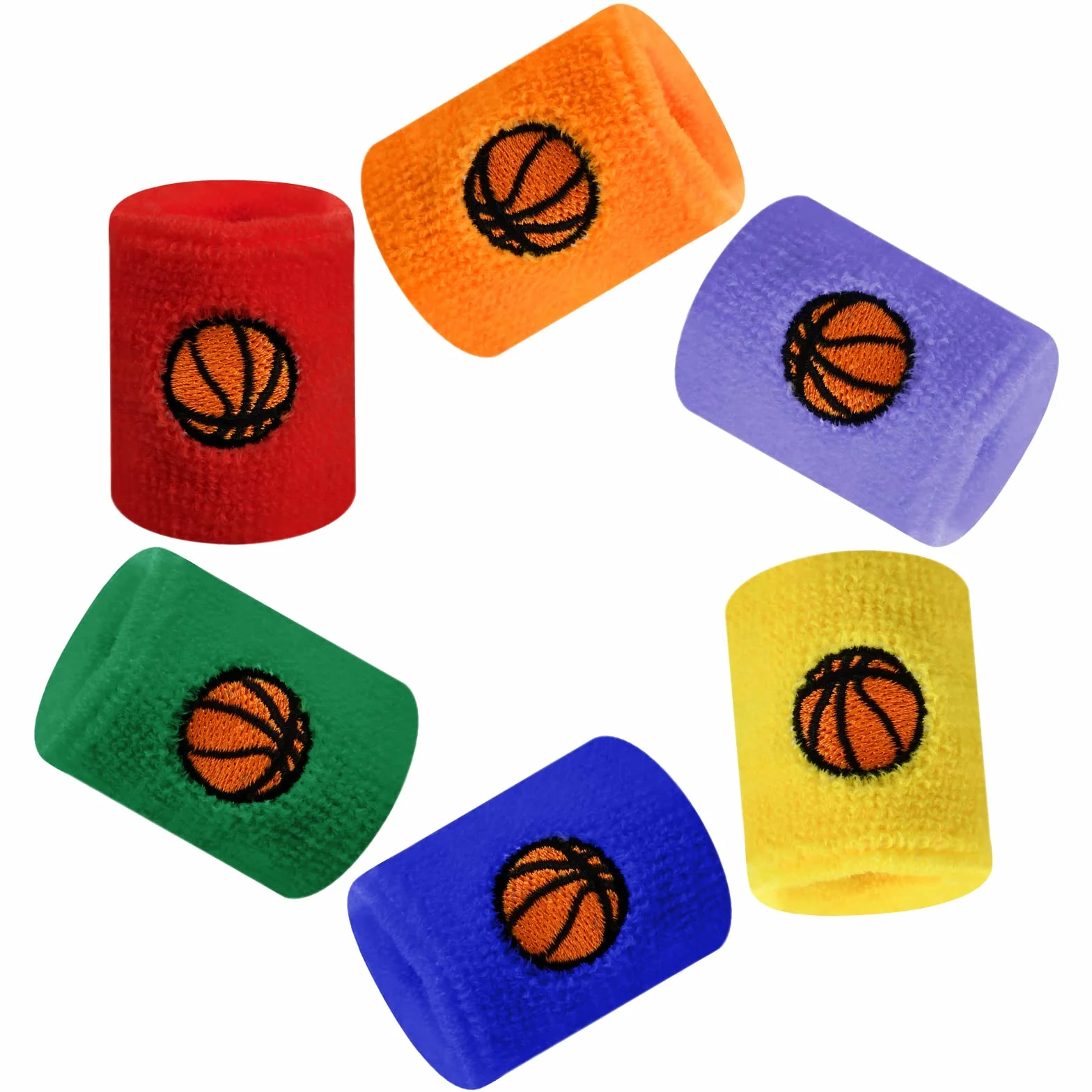6 Pezzi Braccialetti Sportivi per Bambini, Antisudore Fasce da Polso per Bambini, Braccialetto Polsino di Sport per Basket, Baseball, Calcio, Corsa, Fitness