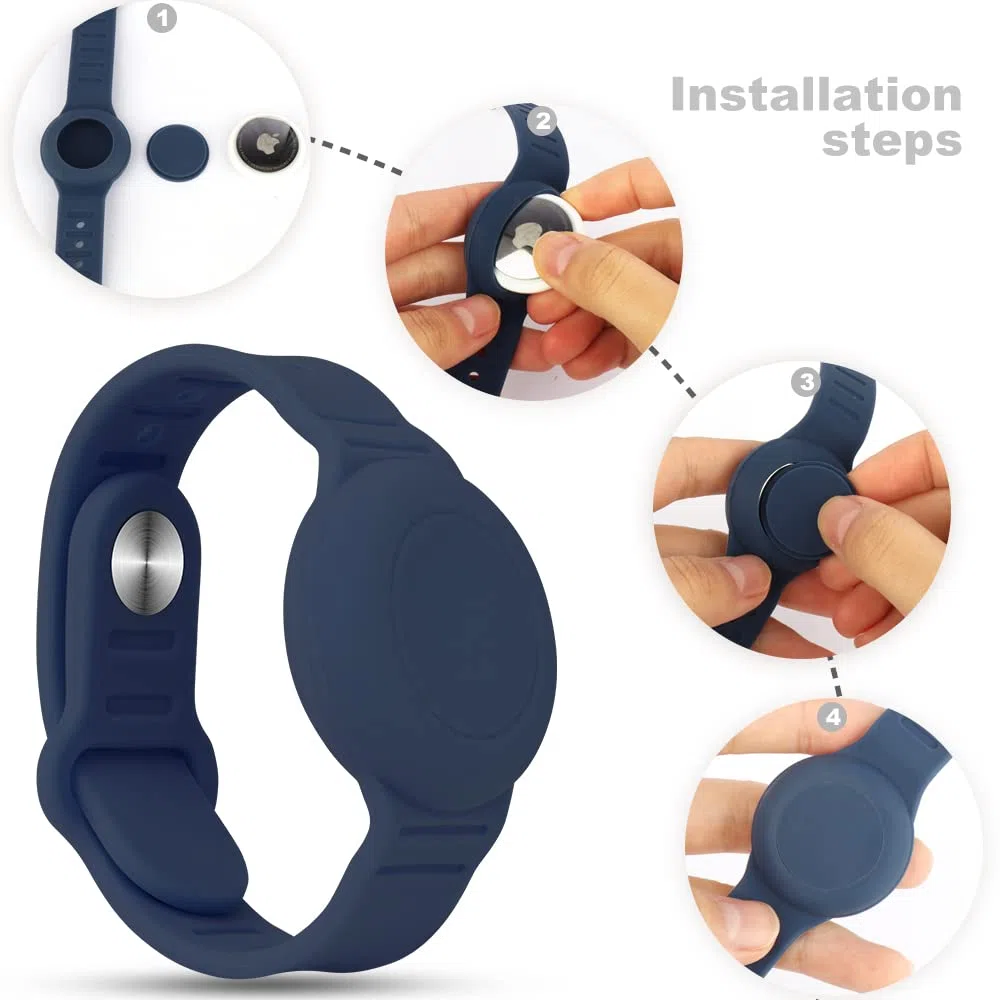Braccialetto impermeabile Airtag in confezione da 2, compatibile con Apple AirTag. Cinturino regolabile morbido, per orologio Airtag per bambini neonati (Nero-Blu notte)