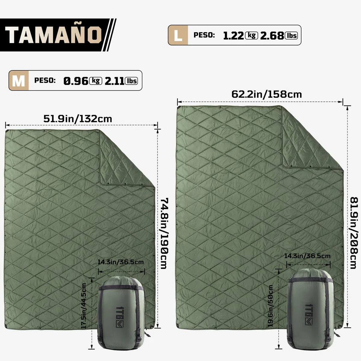 1TG Tactical Coperta da Campeggio 4-in-1 Ultraleggera 0.96kg/1.22kg | Impermeabile, Termica e Compatta | Per Trekking, Auto, Emergenza | Trasformabile in Sacco a Pelo e Poncho