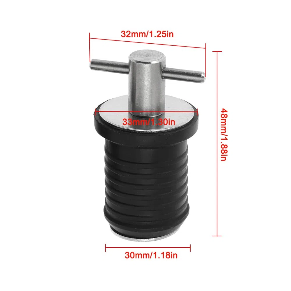 Tappo di scarico per imbarcazione marina con manico a T, tappo di scarico in acciaio inox, tappi in gomma intrecciati, accessori per barche per fori da 32 mm