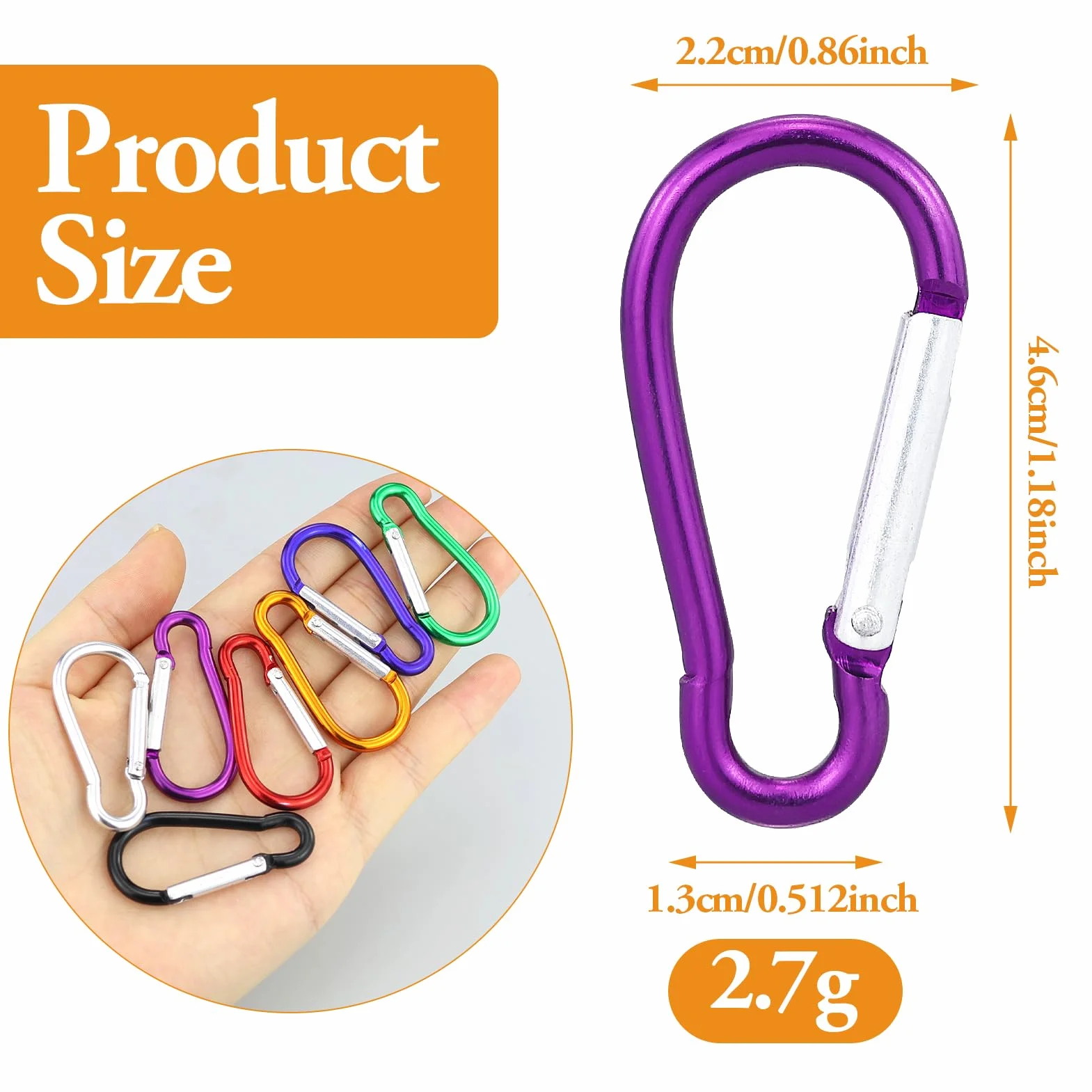 Piccolo Moschettone 35pcs 46 x 2,2 cm Portachiavi in Alluminio Mini Moschettoni per Zaini Campeggio