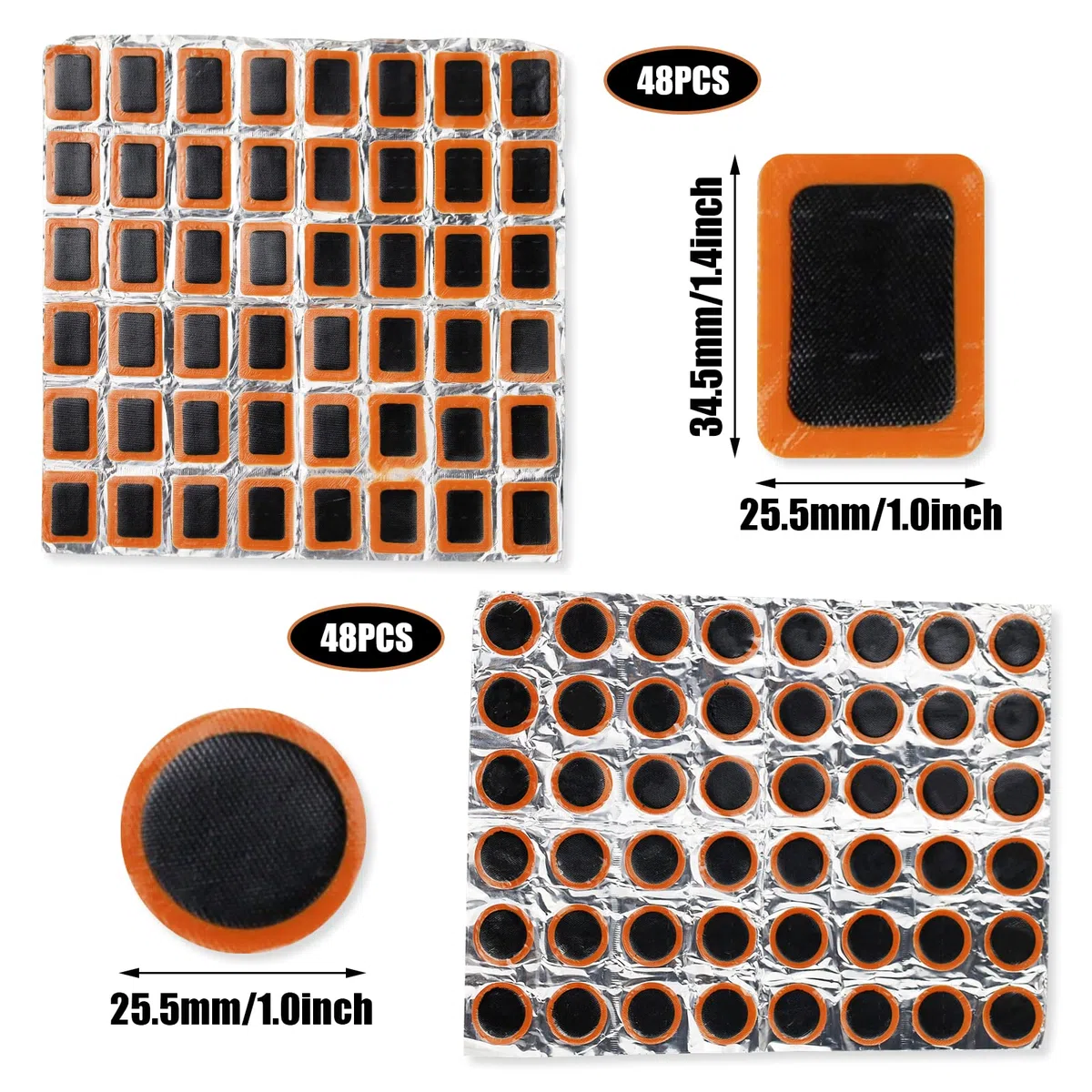 SZCXDKJ 96 Pezzi Toppe Quadrate+Toppe Tonde, Kit di Riparazione per Forature di Pneumatici di Bicicletta, Toppe di Gomma per Riparazione di Camere d'aria e Pneumatici di Bicicletta