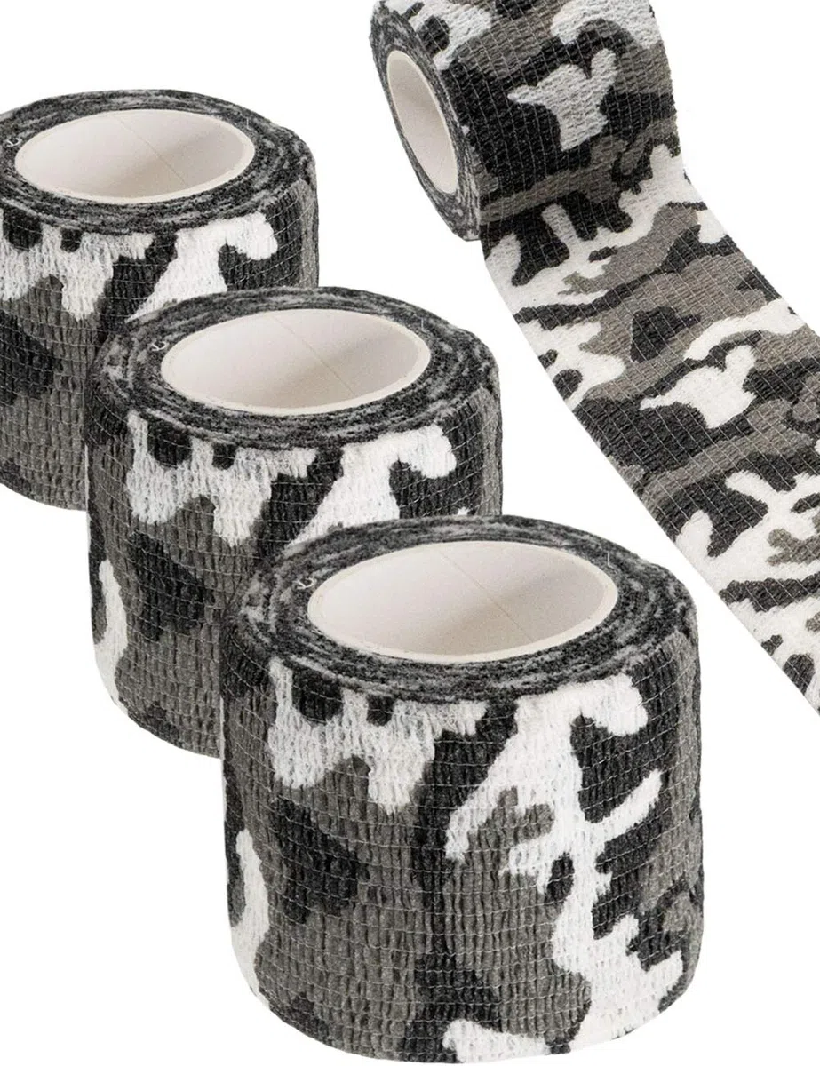 3x Nastro Camouflage, Nastro Tessuto, Impermeabile, Riutilizzabile, Nero/Bianco, 4,5m