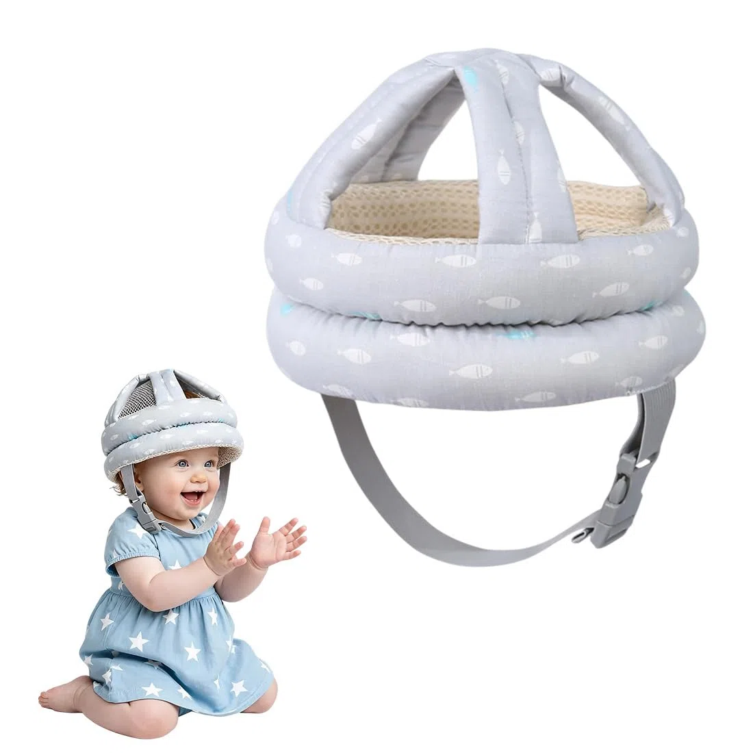 Casco Neonato Primi Passi, Caschetto Primi Passi per Bambini da 6 a 36 Mesi, Caschetto Neonato Anticaduta, Traspirante e sicuro(grigio)
