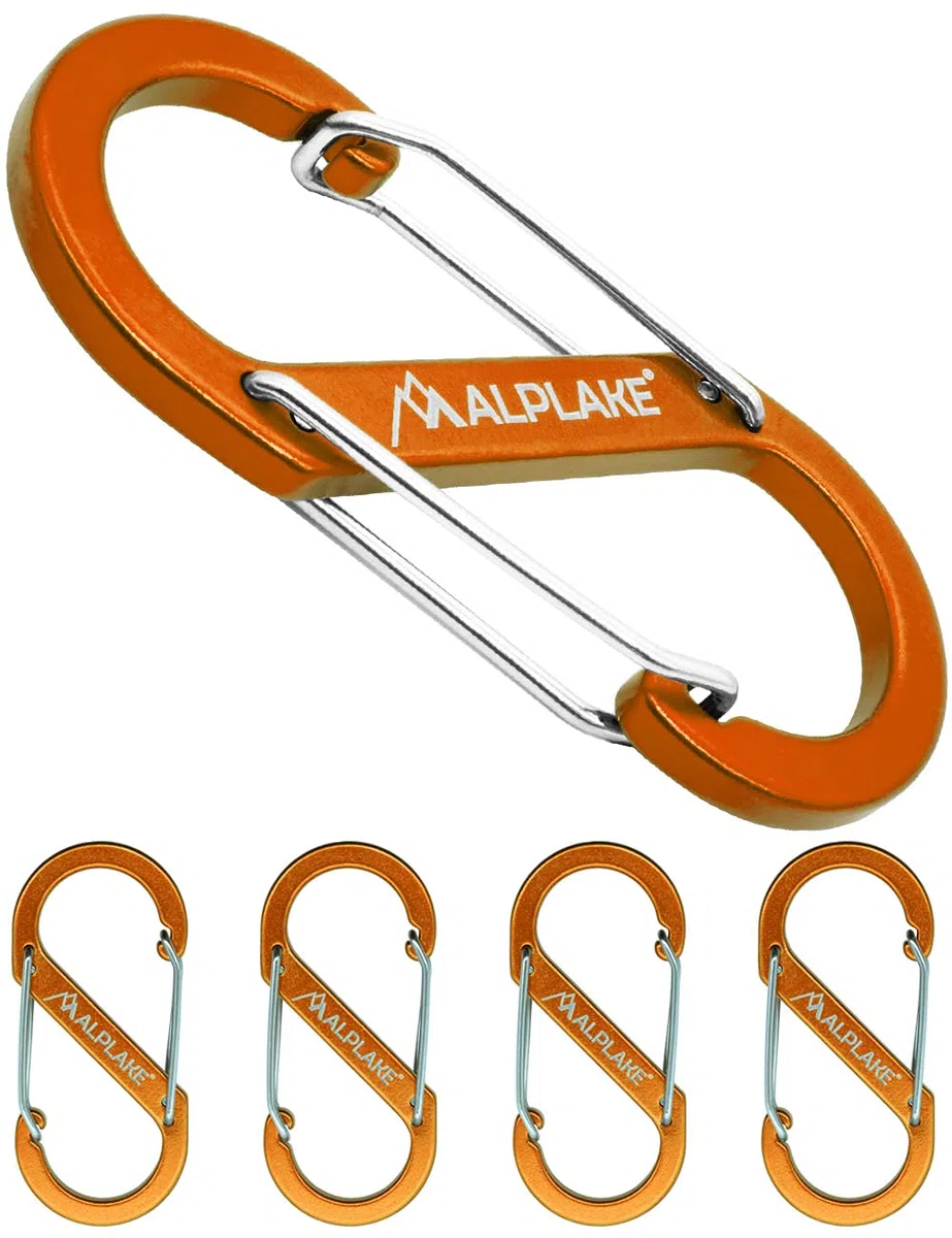 Set di 4 moschettoni a forma di S, 88 x 40 mm, arancione