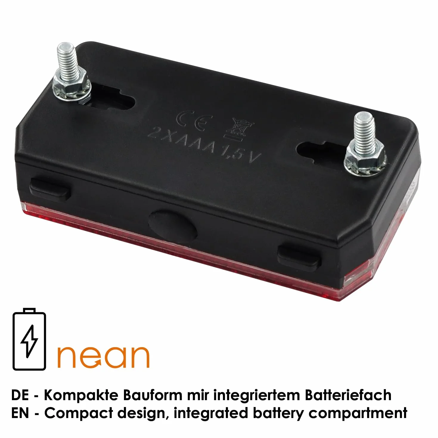 fanale posteriore per bicicletta nean con catadiottro e omologazione StVZO incluse batterie, catadiottro posteriore con catadiottro, luce posteriore a LED, a batteria, 5 candele, rosso