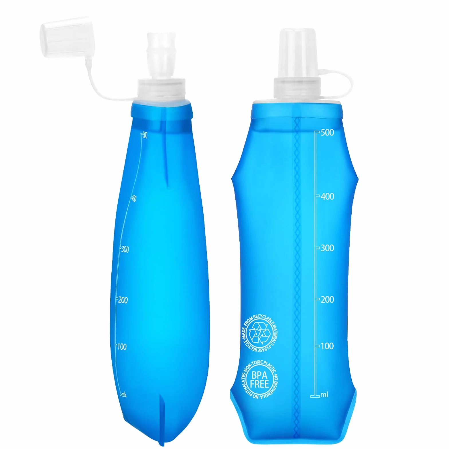Euqvunn 2 Pezzi Borraccia Morbida 500 ML TPU Senza BPA Pieghevole Riutilizzabile Antipolvere Anti-Perdite per Running Corsa Trekking