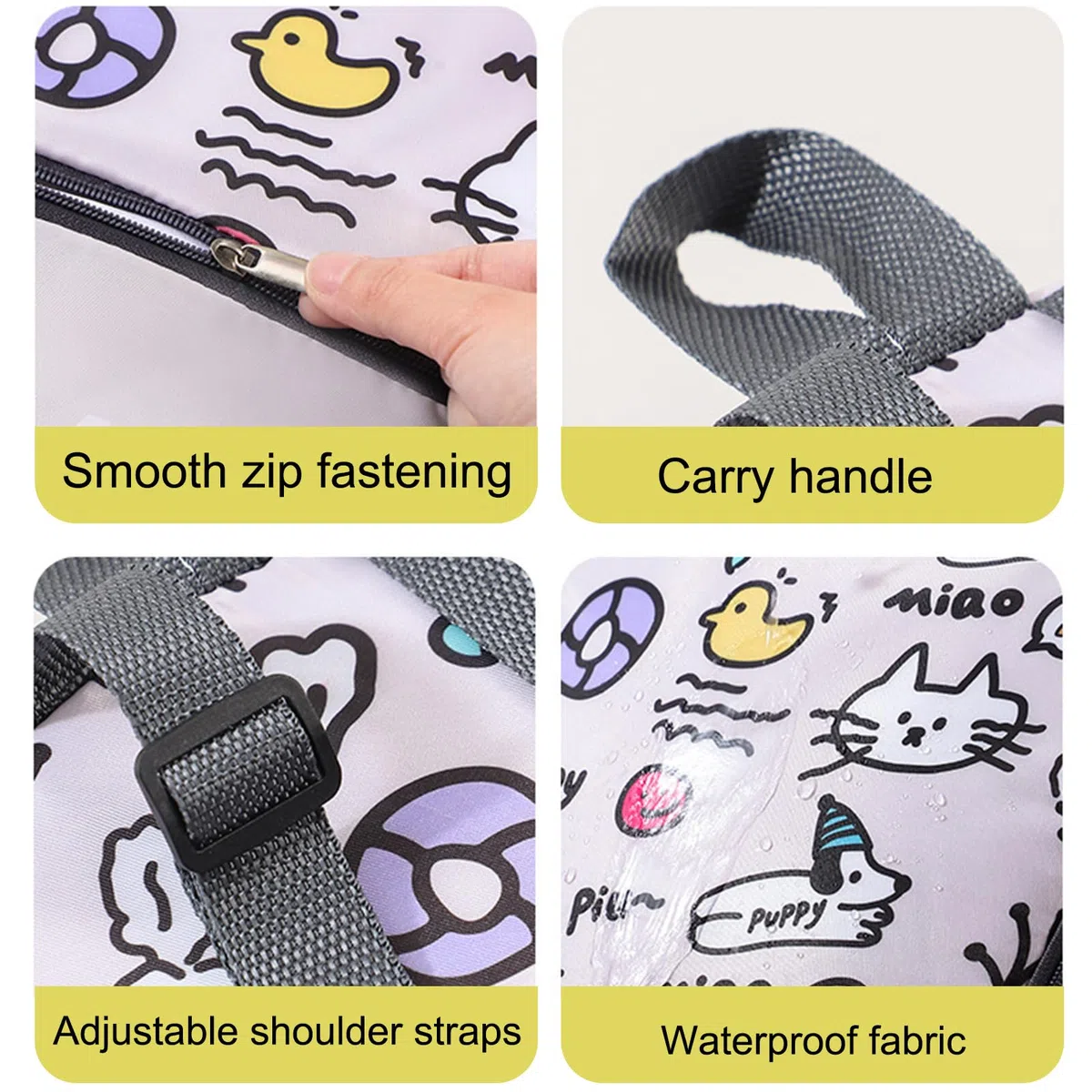 Animali dei Cartoni Animati Borsa Piscina, Borsone Piscina, Zaino Piscinas Bambino, Borsa da Nuoto Asciutta e Bagnata, Grande Capacità con Scarpiera per Sport, Viaggi, Scuola, Nuoto, Grigio