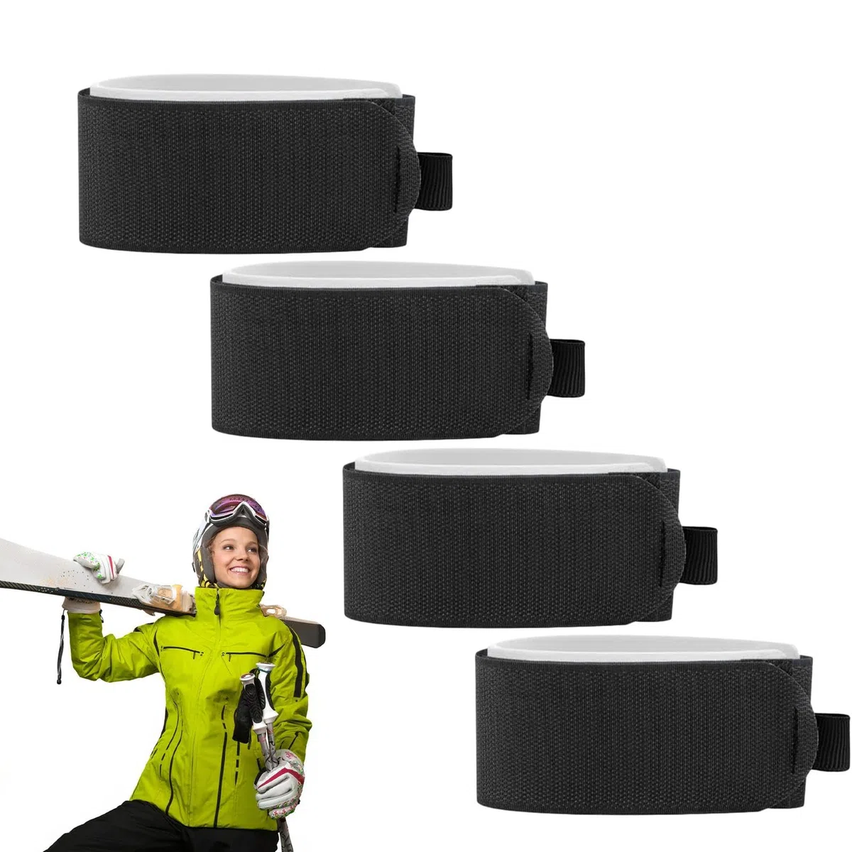 Cinghia per snowboard, skigurte da trasportare | Fascetta per snowboard – 4 supporti per bastoni, fasce da sci regolabili, tracolla per un facile trasporto, cinghia da snowboard, accessori da sci