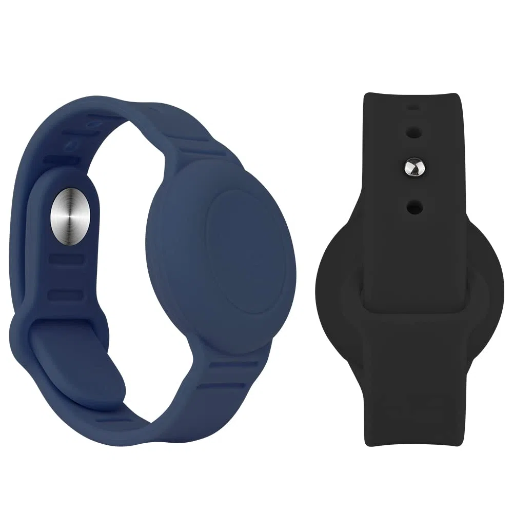 Braccialetto impermeabile Airtag in confezione da 2, compatibile con Apple AirTag. Cinturino regolabile morbido, per orologio Airtag per bambini neonati (Nero-Blu notte)