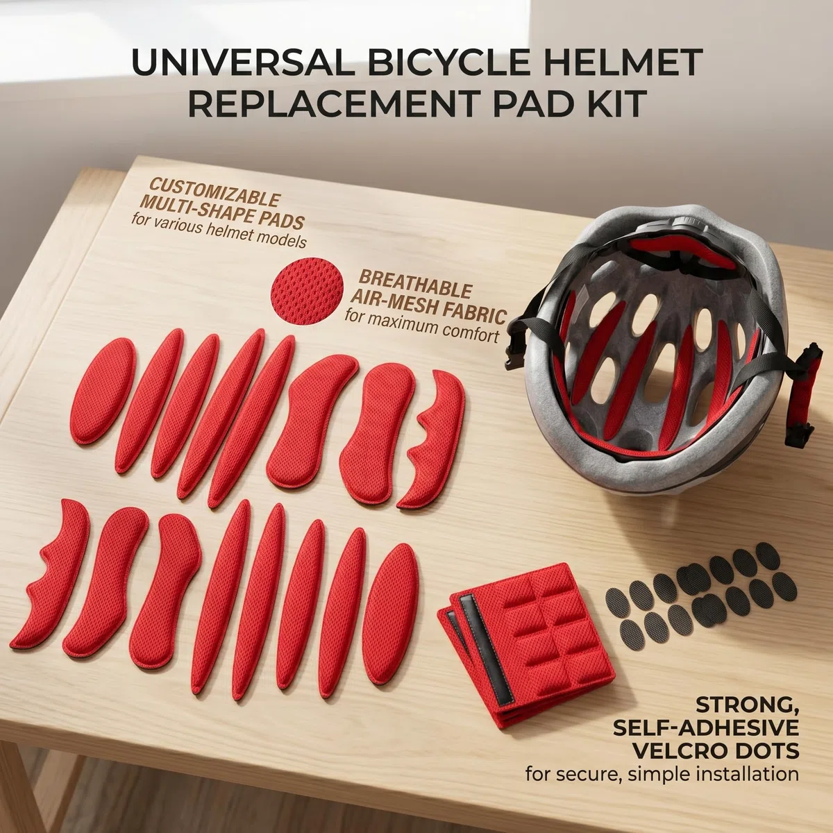 Imbottitura Casco Bici Ricambio Universale Set 3 Pezzi gommapiuma Traspirante Accessori Casco Ciclismo Comfort Interno Casco Bici Nero