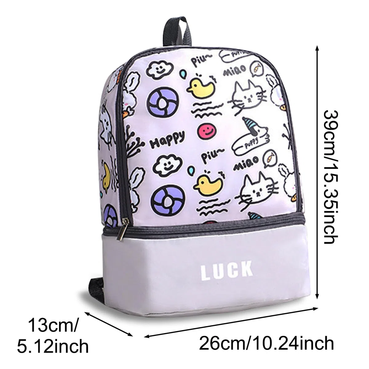 Animali dei Cartoni Animati Borsa Piscina, Borsone Piscina, Zaino Piscinas Bambino, Borsa da Nuoto Asciutta e Bagnata, Grande Capacità con Scarpiera per Sport, Viaggi, Scuola, Nuoto, Grigio
