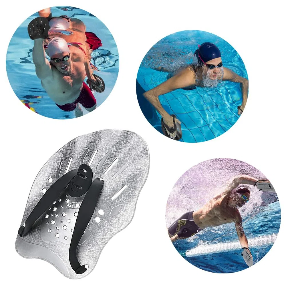 1 Paio di Pagaia da Nuoto Paddle Nuoto Piscina Pale da Mano da Nuoto con Cinghie Regolabili per Adulti Bambini Adolescenti Unisex (Grigio)