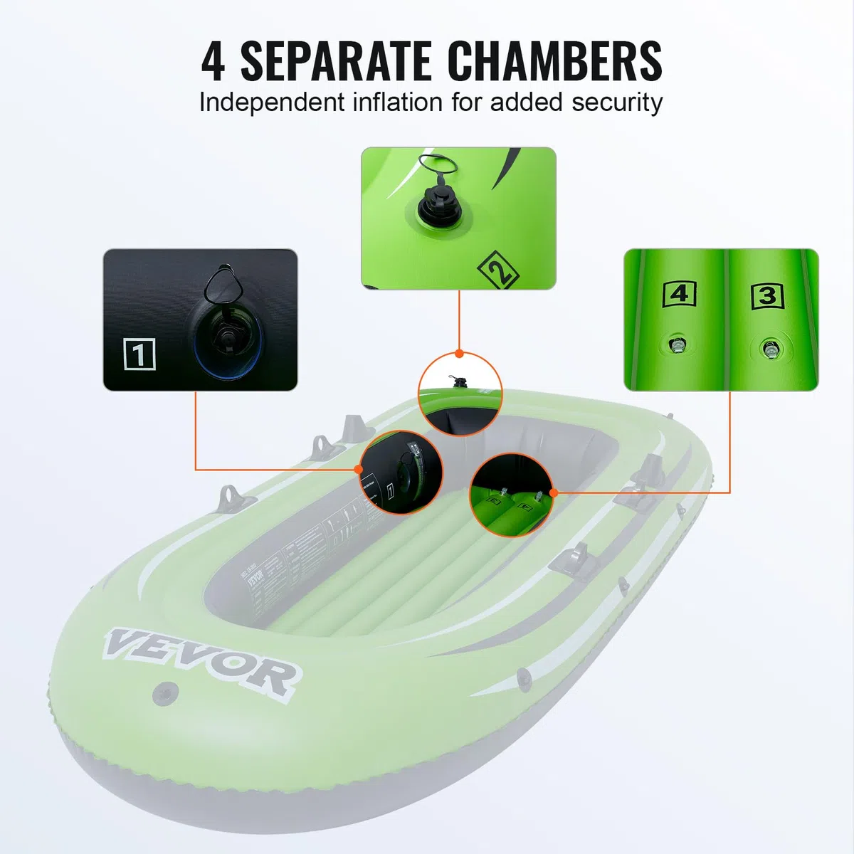 VEVOR Barca Gonfiabile, Barca da Pesca Gonfiabile per 3 Persone, Remi in Alluminio da 45,6", Porta Canne da Pesca e 2 Sedili, Capacità di 750 libbre