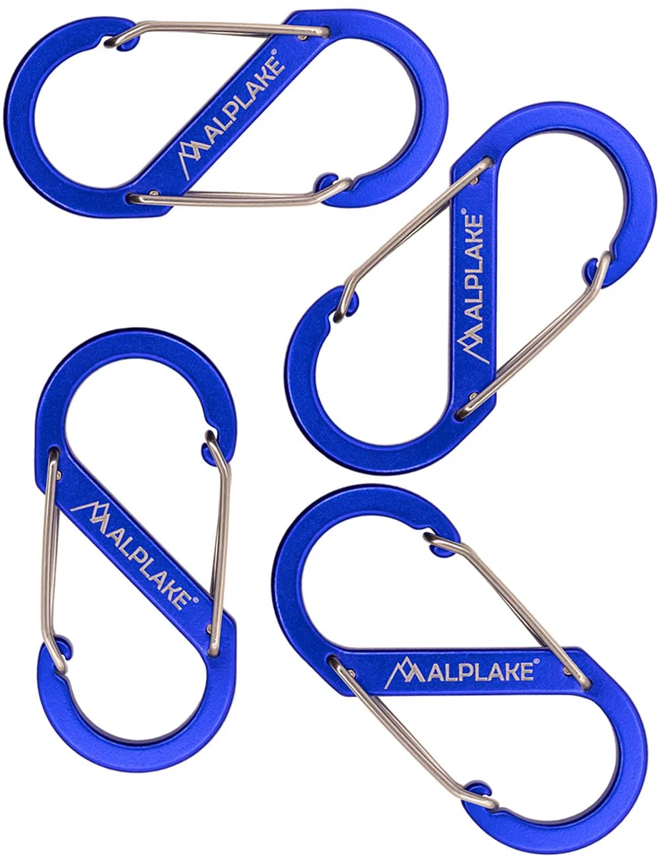 4 moschettoni in materiale doppio, micro moschettoni, forma a S, 88 x 40 mm, blu