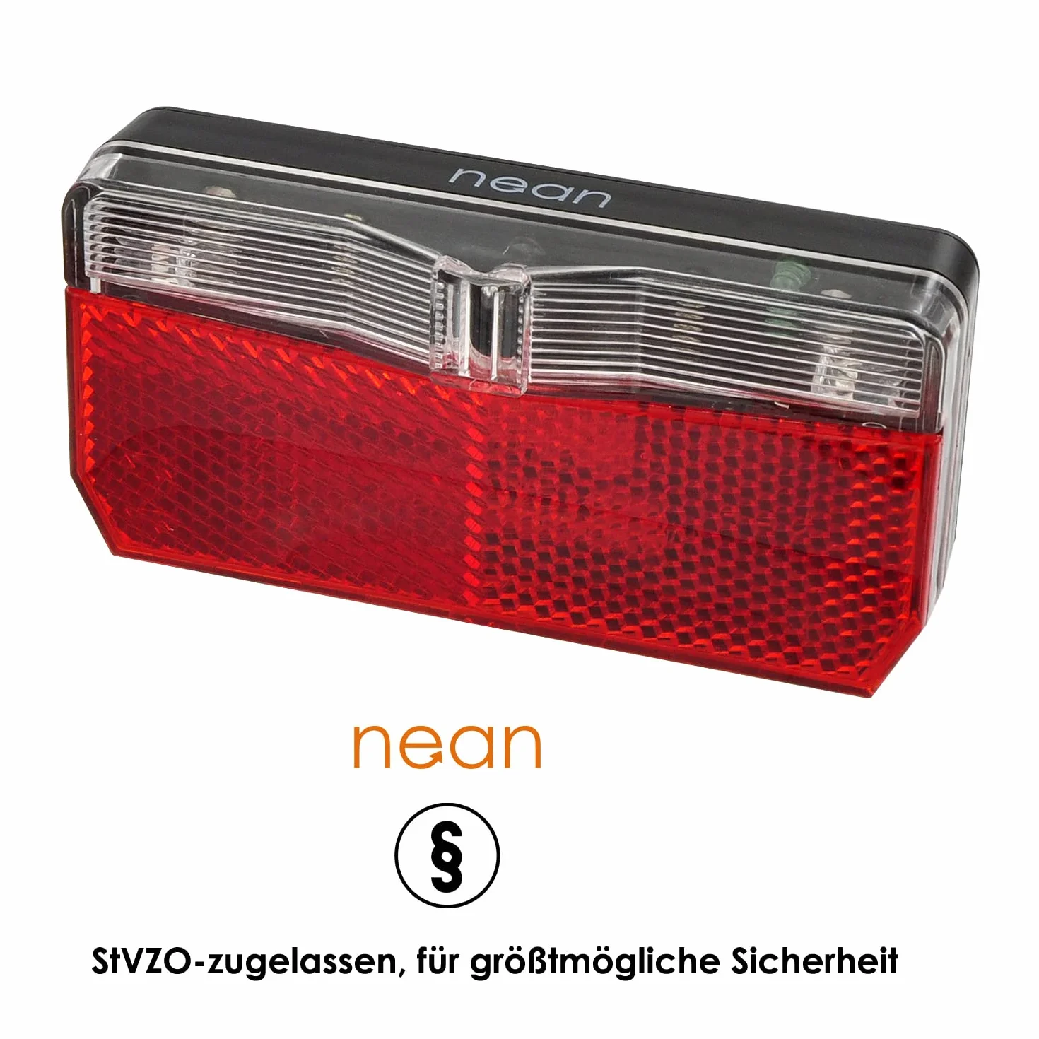 fanale posteriore per bicicletta nean con catadiottro e omologazione StVZO incluse batterie, catadiottro posteriore con catadiottro, luce posteriore a LED, a batteria, 5 candele, rosso