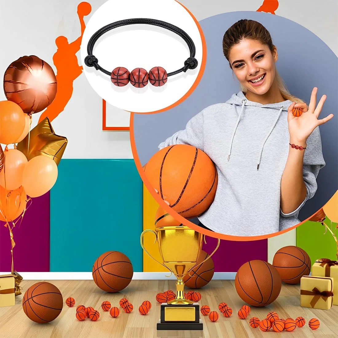 12 Pezzi Bracciali Intrecciati Basketball, Bracciale Regolabile,Basketball Charm Braccialetti, Braccialetto del Basket Sportivo,Bracciale Basket per Adolescenti Adulti Bomboniere