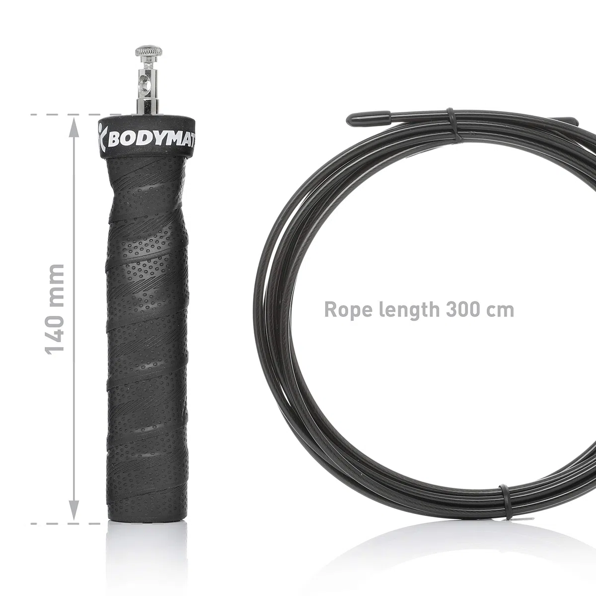BODYMATE Corda per Saltare Premium con 2 pesi estraibili, Maniglie Antiscivolo, 2 Corde in Acciaio Regolabili con Protezione antiusura - Crossfit, Functional Core, Boxe