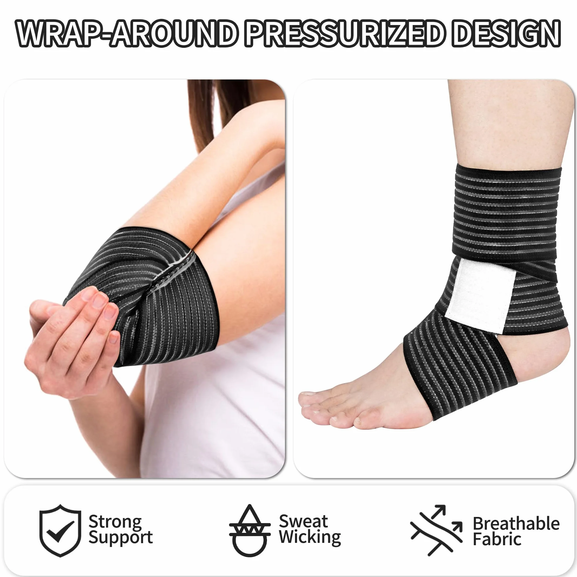 ONTYZZ Supporto Bendaggio Gomito 1 Pezzo Alta Elasticità Fasciatura Polso Supporto Mani per Sport Palestra Corsa Tozzo Allenamento Bendaggio Caviglia Tutore Nero/90cm